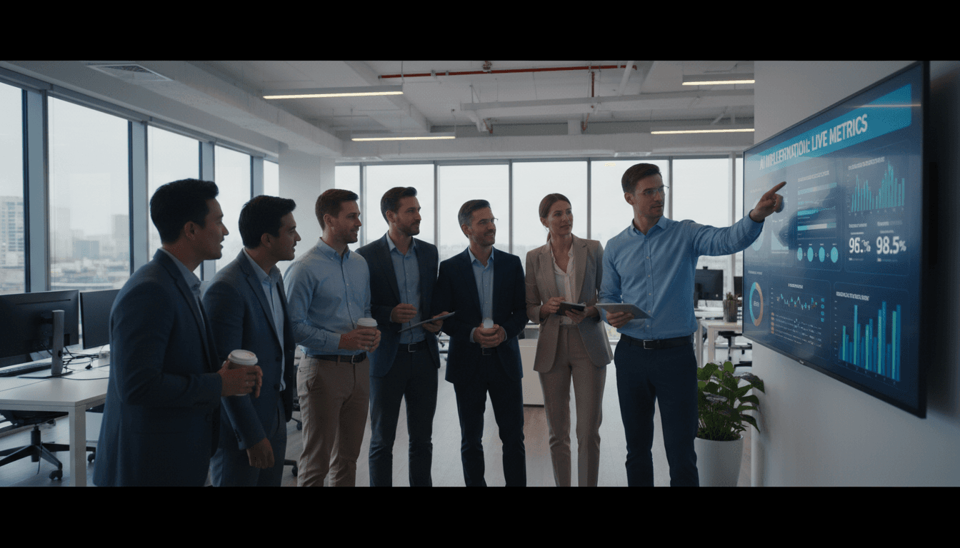 AI deployment team monitoring implementation progress